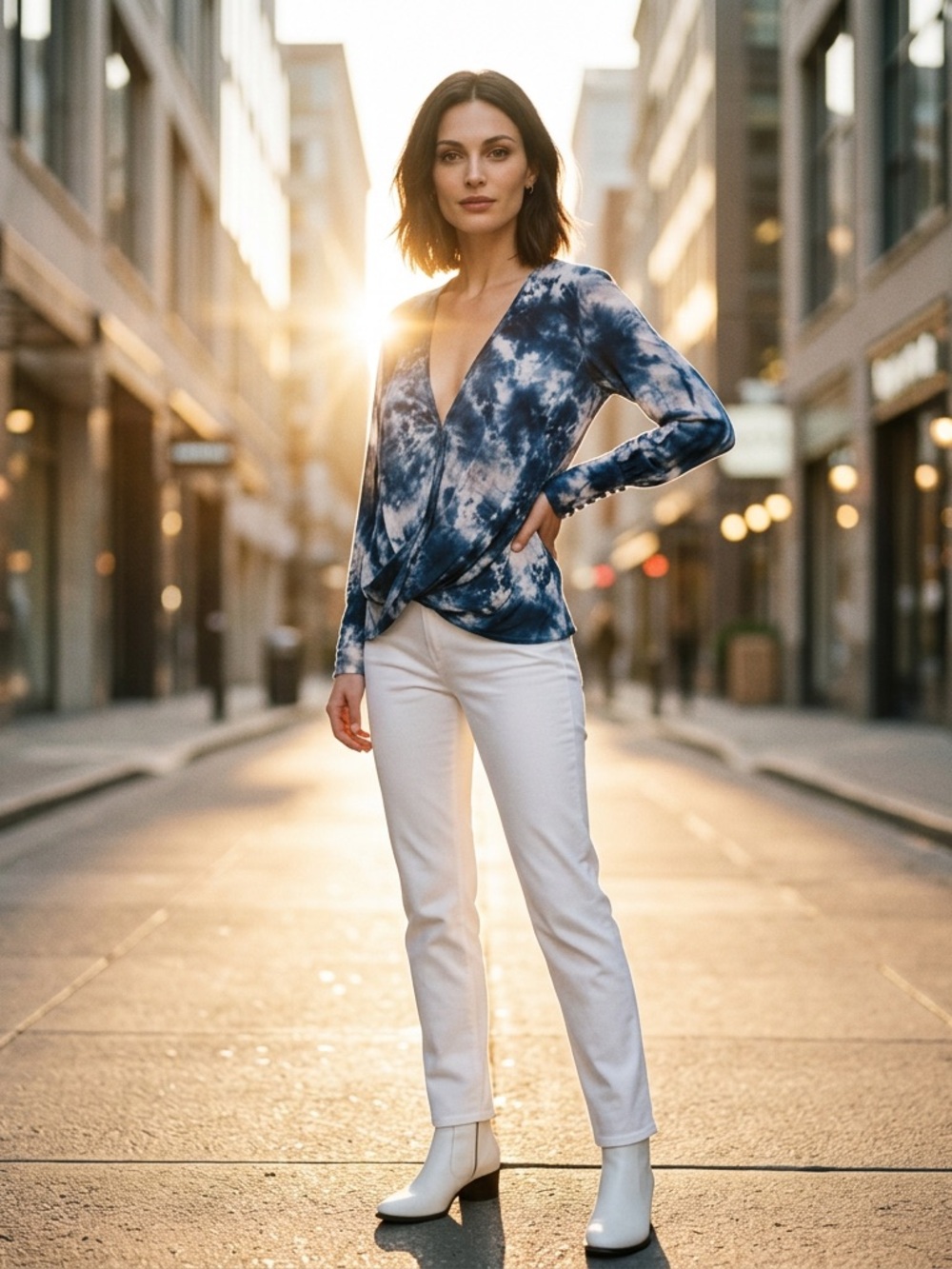 Young Fabulous & Broke Navy Tie-Dye Wrap Blouse